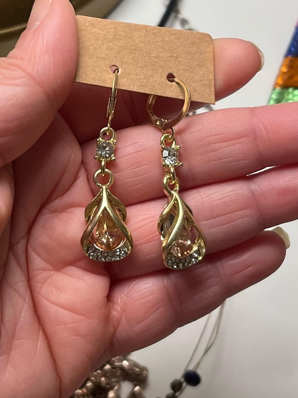 Gold-Tone Crystal Drop Earrings - Elegant Women's Jewelry